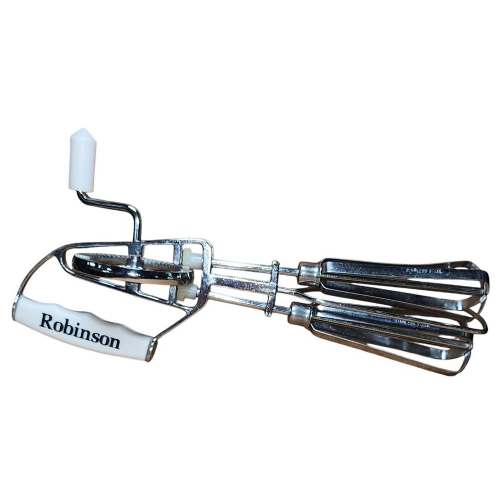 Vintage Robinson Kitchen Stainless Steel Hand Held Mixer Beater Side Handle